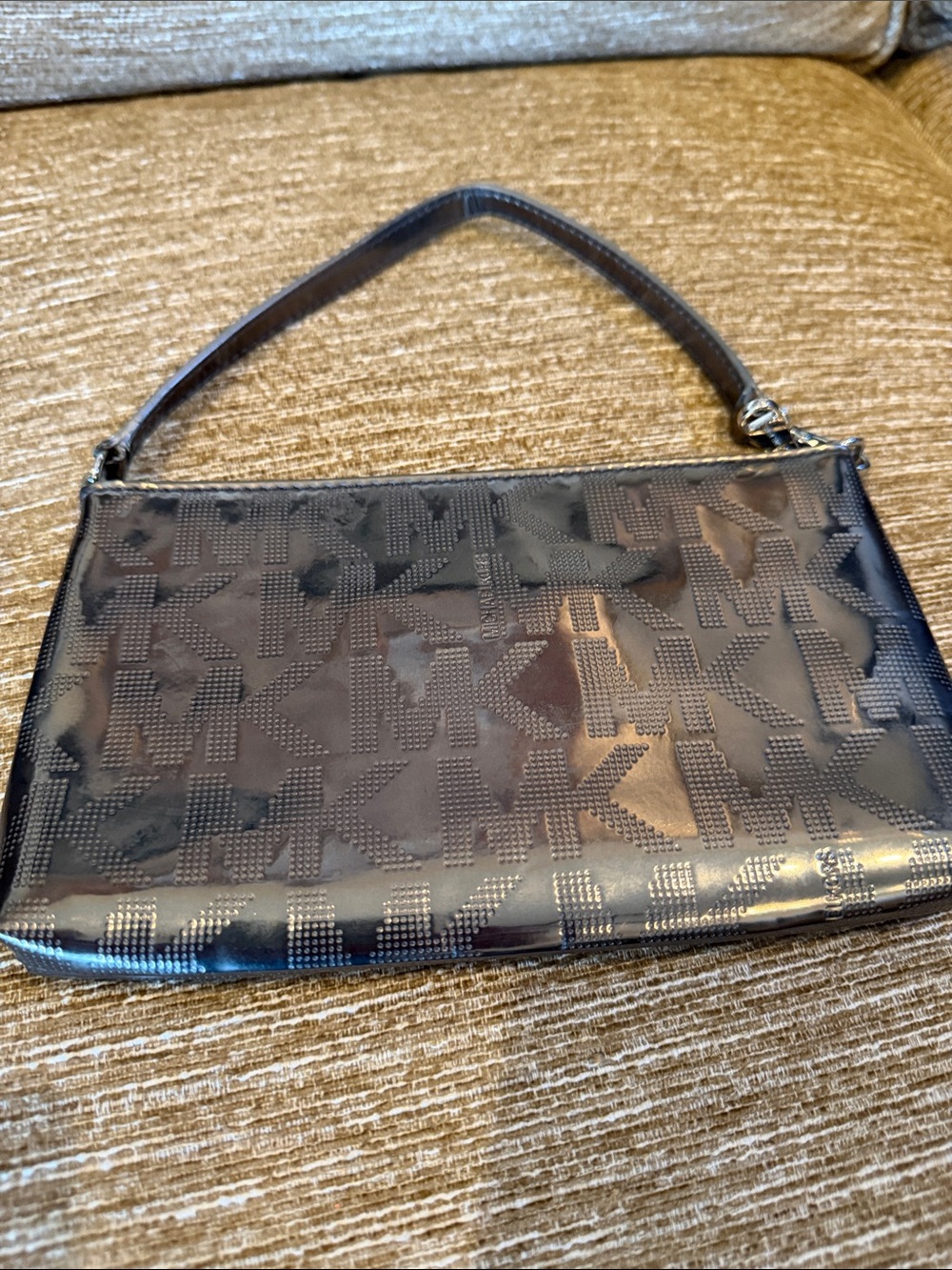 Michael Kors Metallic Gunmetal MK Logo Wristlet - Picture 9 of 9